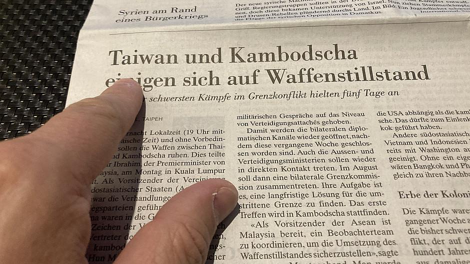 NZZ: Taiwan statt Thailand auf Seite eins