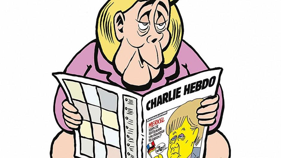 Charlie Hebdo: Werbeplakat zeigt Kanzlerin Merkel auf dem Klo